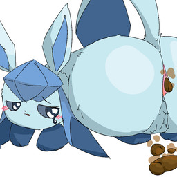 all_fours ambiguous_gender anus ass_up blue_body blue_eyes blue_fur blush blush_lines bodily_fluids butt constipation crying ears_up embarrassed fart feces feral fur gaping gaping_anus glistening glistening_eyes looking_at_viewer looking_back open_mouth pooping presenting presenting_hindquarters raised_tail scatplay short_fur simple_background solo stink_fumes tail tears three-quarter_view toony toilet_paper_(pixiv) nintendo pokemon eeveelution generation_4_pokemon glaceon pokemon_(species) 1:1 2026 digital_media_(artwork)