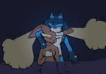 anthro bed bed_sheet bedding bedding_background blanket duo female furniture light male male/female moonlight night romantic romantic_couple sleeping alekoin nintendo pokemon generation_4_pokemon lopunny lucario pokemon_(species)