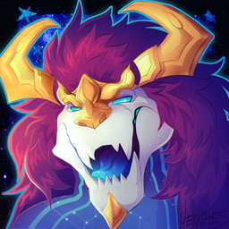 anthro gold_(metal) hair horn male solo space hexkates league_of_legends mythology riot_games tencent aurelion_sol_(lol) dragon mythological_creature mythological_scalie scalie 1:1 headshot_portrait hi_res icon portrait