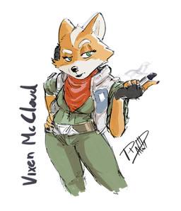anthro black_lipstick black_nails black_nose clothed clothing colored_nails crossgender eyelashes female fingerless_gloves gloves handwear lipstick looking_at_viewer makeup mtf_crossgender nails scarf simple_background solo standing text white_background ravid_anml nintendo star_fox fox_mccloud canid canine fox mammal artist_name english_description hi_res signature