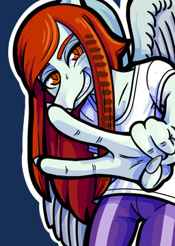 amber_eyes anthro biped blue_body bottomwear clothed clothed_anthro clothed_female clothing feathered_wings feathers female fingers front_view gesture grey_body grey_feathers hair hand_gesture humanoid_hands long_hair looking_at_viewer narrowed_eyes outline pants purple_bottomwear purple_clothing purple_pants red_hair shirt simple_background smile smirk solo topwear transparent_background v_sign white_clothing white_outline white_shirt white_topwear wings bass1l1ssc0 goodbye_volcano_high ko_op_(game_developer) fang_(gvh) prehistoric_species pterosaur reptile scalie alpha_channel colored hi_res shaded