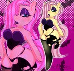 alternative_fashion anthro clothing corset eyeshadow female goth legwear lingerie lipstick makeup piercing purple_eyeshadow purple_lipstick solo text thigh_highs topwear torn_clothing torn_legwear torn_thigh_highs brattycherri friendship_is_magic hasbro my_little_pony fluttershy_(mlp) equid equine horse mammal pony english_text hi_res watermark