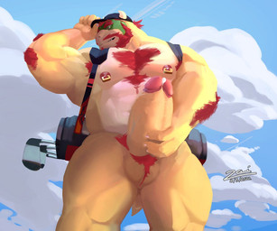 abs anthro arm_hair armpit_hair bag balls barazoku baseball_cap beard biceps big_muscles big_penis bodily_fluids body_hair chest_hair claws clothing cloud cum day erection eyebrows facial_hair genital_fluids genitals golf golf_club hair hairy hat headgear headwear horn huge_muscles huge_penis humanoid_genitalia humanoid_penis low-angle_view male muscular muscular_anthro muscular_male nipple_piercing nipple_ring nipples non-mammal_balls non-mammal_nipples nude obliques outside pecs penis piercing presenting presenting_penis pubes red_hair ring_piercing sky smile solo sport standing thick_penis thick_thighs triceps zai_illus mario_bros nintendo bowser koopa scalie 2022 6:5 dated signature