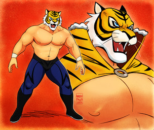 anthro blue_eyes bodily_fluids boots cape clothed clothing fangs footwear legwear male male_anthro mask muscular pecs shirtless shirtless_anthro shirtless_male shoes solo sports_mask sportswear sweat teeth tights topless topless_anthro topless_male wearing_mask wrestling_mask wrestling_outfit angelofalls conditional_dnp tiger_mask felid human mammal pantherine tiger 2025 colored digital_drawing_(artwork) digital_media_(artwork) full-length_portrait half-length_portrait portrait shaded signature watermark