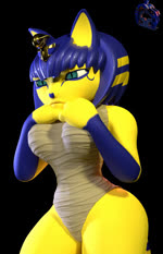 anthro blue_eyeliner blue_hair blue_nipples bouncing_breasts breasts clothing exposed_breasts eyeliner female gold_(metal) gold_jewelry green_eyes hair jewelry leotard makeup nipples presenting presenting_breasts sighing solo sydsydney animal_crossing nintendo ankha_(animal_crossing) felid mammal 3d_(artwork) 3d_animation animated blender_(artwork) digital_media_(artwork) hi_res no_sound short_playtime webm