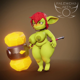 4_fingers amber_eyes areola belly bevor big_breasts big_butt big_ears biped blush bouncing_breasts bouncing_butt breasts butt ear_piercing ear_ring eyelashes fantasy female female_humanoid fingers freckled_breasts freckled_butt freckled_chest freckled_face freckled_shoulders freckles genitals giant_hammer green_body hair hammer holding_object holding_weapon long_eyelashes maul nipple_dip nipple_piercing nipples nude nude_female nude_humanoid oversized_weapon paladin piercing red_hair ring_piercing shortstack shortstack_female slightly_chubby solo thick_thighs tools vulva walking weapon palewdas_arts palewdasarts_(modeler) mina_(palewdasarts) goblin humanoid 1:1 3d_(artwork) 3d_animation animated digital_media_(artwork) hi_res long_playtime no_sound video