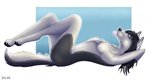 anthro blowing_bubble_gum breasts bubble bubble_gum candy dessert female food gum hairs inflating lying nipples nude on_back pose slim solo dolar canid canine canis domestic_dog husky mammal nordic_sled_dog spitz