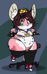 abstract_background anthro areola areola_slip belly belly_nipples big_belly blush bodily_fluids bottomwear breasts briefs bulge chair clothed clothing crown fingerless_gloves footwear fur furniture gloves handwear headgear legwear male moobs obese office_chair overweight pantsless pink_body pink_bottomwear pink_clothing pink_fur shoes short_stack sneakers solo struggling_to_fit sweat sweatdrop teapot_(body_type) thick_thighs thigh_highs undersized_bottomwear undersized_clothing undersized_topwear underwear arkymouse cricetid hamster mammal rodent flat_colors hi_res