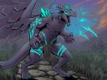 abs angry anthro biceps bottomwear clothed clothing crystal detailed_background landscape loincloth magic male muscular muscular_anthro muscular_male outside realistic roaring skimpy solo standing tail wings gorath mythology emet crystal_dragon dragon mythological_creature mythological_scalie scalie 2019 4:3 digital_media_(artwork)