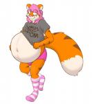 anthro belly big_belly clothed clothing huge_belly hyper hyper_belly hyper_pregnancy male navel pregnant pregnant_anthro pregnant_male simple_background solo white_background theheliumtiger felid mammal pantherine tiger 2015 hi_res