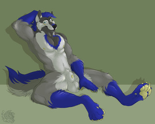 animal_genitalia anthro balls canine_genitalia countershade_balls countershade_crotch countershade_genitalia countershade_torso countershading genitals hand_behind_head looking_at_viewer male male_anthro muscular muscular_anthro muscular_male nipples nude nude_anthro nude_male penis sheath sitting solo spread_legs spreading tail chubchow beauwolfhusky canid canine canis domestic_dog husky hybrid mammal nordic_sled_dog spitz wolf 2018 absurd_res hi_res