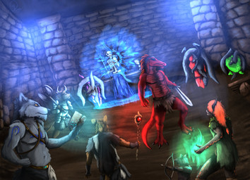 alchemy ambiguous_gender anthro armor axe battle book boss bottomwear bow_(weapon) chainmail clothing construct container crystal cup dungeon fighting_pose fur fur_markings glowing glowing_light goblet group homebrew humanoid_pointy_ears leather loincloth magic male markings melee_weapon pillar pointy_ears pose ranged_weapon rock runes sand silver_(metal) staff sword tomb totems weapon yenocwolf secrets_of_uncrom uncrom undertale undertale_(series) calder_ulfriksson glyph oro_(uncrom) red_(uncrom) ryul scrak thello ven_ulfriksson alcelaphine antelope anugoran boss_monster_(undertale) bovid canid canine canis caprine decrepit_(uncrom) dinosaur epat euplerid fealnities fossa mammal mando_(uncrom) nochein prehistoric_species reptile roxen scalie spinosaurid spinosaurus theropod valtalska_dercas wildebeest wolf absurd_res hi_res