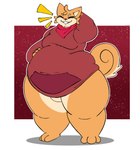3_toes abstract_background anthro bar_emanata belly big_belly black_nose bottomless brown_body brown_fur cheek_tuft clenched_teeth clothed clothing ear_piercing ear_ring emanata eyebrows eyes_closed facial_tuft featureless_crotch feet fingers fur grin hand_behind_head happy hoodie huge_hips huge_thighs kerchief male moobs multicolored_body multicolored_fur neckerchief neckwear open_mouth open_smile overweight overweight_anthro overweight_male pear-shaped_figure piercing red_clothing red_hoodie red_kerchief red_neckerchief red_topwear ring_piercing shadow smile solo standing tail tan_body tan_fur teeth thick_thighs three-quarter_view toes topwear tuft two_tone_body two_tone_fur wide_hips beebun mochi_(redvelvetcake64) canid canine canis domestic_dog mammal 2025 digital_media_(artwork) flat_colors full-length_portrait hi_res portrait