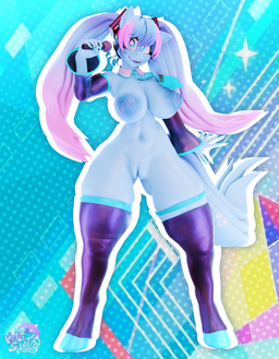 abstract_background alternate_species anthro areola armwear big_areola big_breasts black_clothing black_legwear black_thigh_highs blue_areola blue_body blue_eyes blue_hooves blue_jewelry blue_nails blue_necklace blue_nipples blue_tail breasts butt butt_from_the_front clothing colored_nails detached_sleeves electronics female furrification genitals gradient_hair hair handwear headphones holding_microphone holding_object hooves huge_areola innie_vulva jewelry legwear long_hair long_nails looking_at_viewer markings microphone musical_note musical_note_(marking) musical_symbol nails navel necklace nipples open_mouth open_smile pink_clothing pink_handwear ponification skindentation smile smiling_at_viewer solo standing symbol tail thick_thighs thigh_highs twintails_(hairstyle) ventral_groove vulva geodat hasbro kotobukiya my_little_pony vocaloid yamaha_corporation hatsune_miku miku_pony_(kotobukiya) earth_pony equid equine horse mammal pony 2025 3d_(artwork) crossover digital_media_(artwork) full-length_portrait hi_res portrait watermark