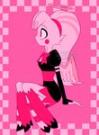 anthro clothed clothing do_not_distribute feathered_wings feathers female halo solo wings enaic31 hazbin_hotel molly_(hazbin_hotel) angel arachnid arthropod spider absurd_res hi_res monochrome pink_theme