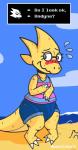 anthro beach blush clothed clothing eyewear female glasses outside seaside shy slightly_chubby solo neonlink undertale undertale_(series) alphys lizard reptile scalie 2015 aliasing digital_media_(artwork) unavailable_at_source