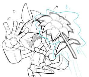 anthro bodily_fluids buckteeth flower male open_mouth plant psychic_energy rat_tail robotic_arm scared solo sweat tail teeth galaxylover06 sega sonic_the_hedgehog_(series) fan_character rocket_the_rat mammal murid murine rat rodent