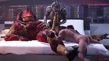 3_fingers 4_balls 5_fingers balls balls_on_face bed body_worship bubble_butt butt digitigrade erection facial_scar fingers foreskin furniture genital_worship genitals grey_body group group_sex handjob handjob_while_sucking humanoid_genitalia humanoid_penis interspecies long_penis looking_at_viewer lying lying_on_bed male male/male multi_balls multi_genitalia muscular muscular_male nude on_back on_bed on_front oral penile penis penis_worship red_body red_eyes retracting_foreskin scar science_fiction sex smile sucking_tip threesome trio cheap-wazoo bioware electronic_arts mass_effect commander_shepard garrus_vakarian urdnot_wrex alien human krogan mammal turian 16:9 3d_(artwork) 3d_animation animated blender_(artwork) digital_media_(artwork) hi_res no_sound short_playtime webm widescreen