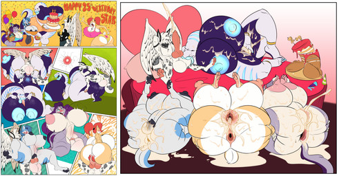 ahegao anthro anus balls big_balls big_breasts big_butt birthday birthday_sex bodily_fluids breasts breeding_spree butt cum cum_inside fellatio female female_penetrated gaping gaping_anus gaping_vagina genital_fluids genitals group harem huge_breasts huge_butt impregnation internal lactating looking_pleasured male male/female male_penetrating male_penetrating_female oral ovum penetration penile penile_penetration penis_in_vagina sex sperm_cell squish vaginal vaginal_penetration vulva thewilldpink mythology aria_(starock) felicia_(starock) starock avian gryphon mythological_avian mythological_creature absurd_res comic hi_res sketch
