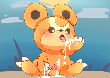 balls blush bodily_fluids claws cum curious feral genital_fluids genitals licking_cum male penis plushie small_penis solo teddy_bear upia nintendo pokemon bear generation_2_pokemon mammal pokemon_(species) teddiursa hi_res