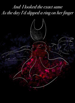 abstract_background ambiguous_gender anthro black_background cloak clothing corpse death duo grief kneeling mourning on_ground rear_view red_cloak red_clothing simple_background text white_line_art fernshawart hollow_knight_(franchise) team_cherry hornet_(hollow_knight) arthropod insect weaver_(hollow_knight) 2025 colored_line_art english_text female_(lore)