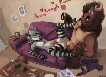 anal anal_penetration anthro anthro_on_anthro anthro_penetrated anthro_penetrating anthro_penetrating_anthro antlers arm_warmers armwear balls biped biting_on_toothpick black_nose body_hair book bottomwear brown_body brown_fur brown_hair chest_hair clothing coffee_mug collar controller cookie cutlery detailed_background discarded_clothing dominant duo electronics erection femboy food footwear fur fur_markings furniture genitals gloves_(marking) grey_body grey_fur grey_hair grin hair hand_on_hip heart_symbol holding_leash holding_object hooves horn humanoid_genitalia humanoid_penis inside kitchen_utensils lamp leash leash_pull leg_warmers legwear long_hair lying magazine male male/male male_penetrated male_penetrating male_penetrating_male mane markings mostly_nude multicolored_body multicolored_fur nude on_back on_sofa open_mouth pants pen penetration penile penile_penetration penis penis_in_ass perineum phone picture_frame pillow remote_control sandwich_(food) sex short_hair size_difference smile socks sofa spoon spread_legs spreading standing stockings submissive table tan_body tan_fur text text_with_heart thong tools toothpick underwear white_body white_fur writing_utensil sunhuiz matt_(neffivae) verdigris_copper deer mammal english_text hi_res watermark
