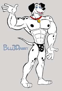 anthro big_muscles black_body black_fur black_spots blue_eyes bulge collar fur genitals male markings mature_anthro mature_male muscular muscular_anthro muscular_male penis penis_base presenting solo spots spotted_body spotted_fur toony vein white_body white_fur blu3danny 101_dalmatians disney pongo canid canine canis dalmatian domestic_dog mammal 2015 absurd_res hi_res