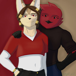 anthro breasts clothed clothed_female clothing dreadlocks duo feathers female fur light_body light_fur red_body red_feathers simple_background tan_body tan_fur sinoksis ventura_city_drifters marie_hewlett sahara_taylor avian canid canine fennec_fox fox mammal true_fox 1:1 absurd_res hi_res shaded simple_shading