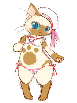 anthro biped blue_eyes brown_body brown_fur clothed clothed_anthro clothed_female clothing digitigrade facial_markings female female_anthro flat_cap footprint front_view fur gloves_(marking) hat head_markings headgear headwear leg_markings looking_at_viewer markings mask_(marking) multicolored_body multicolored_fur panties pawprint pawprint_(marking) pose simple_background skimpy slim slim_anthro slim_female socks_(marking) solo standing swimwear tan_body tan_fur two_tone_body two_tone_fur underwear whiskers white_background diru capcom monster_hunter felid felyne lynian mammal palico 2017 3:4 digital_drawing_(artwork) digital_media_(artwork) flat_colors
