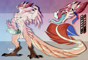 animal_genitalia anthro avian_feet balls blue_tattoo feathers genitals long_tail long_tongue male muscular penis pink_body pink_feathers sheath solo tail tattoo tongue unusual_anatomy unusual_genitalia unusual_penis creativefiddler manaia avian bird absurd_res hi_res