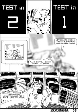 anthro dialogue duo_focus electronics female group headphones jewelry kissing listening_to_music male monitor necklace peace_symbol recording screen solo_focus stripes text extro nexus zoorama_comics tina_(nexus) cheetah equid equine felid feline mammal zebra 2005 black_and_white broken_language comic english_text monochrome multiple_scenes