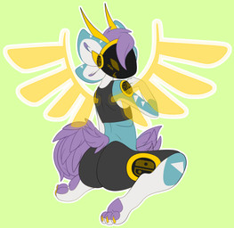 4_ears ambiguous_gender anthro blue_body blue_fur blush butt fur hair horn looking_at_viewer machine multi_ear pawpads purple_hair screen screen_face short_hair sitting sitting_on_ground smile solo wings yellow_eyes mothiikai suitchii protogen 2020 absurd_res digital_media_(artwork) hi_res