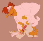 anthro avian_slit bodily_fluids cum cum_in_ass cum_in_mouth cum_inside cum_on_body duo ejaculation erection excessive_cum excessive_genital_fluids genital_fluids genitals male male/male penis red_penis size_difference momonoki23 disney ducktales launchpad_mcquack quill_wonderfowl anatid anseriform avian bird duck