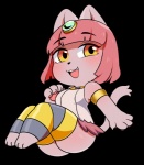 anthro blush butt clothed clothing egyptian female fur hair jewelry looking_at_viewer open_mouth pawpads paws pink_hair smile solo yellow_eyes young young_anthro young_female berseepon09 egyptian_mythology middle_eastern_mythology mythology bast deity domestic_cat felid feline felis mammal 2017 alpha_channel