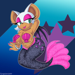 5_fingers alternate_species bat_wings big_breasts big_ears black_nose bra bracelet breasts clothing colored_nails eyelashes eyeshadow female fingers fish_tail hair hand_behind_head jewelry legless lipstick long_eyelashes makeup membrane_(anatomy) membranous_wings mermaid_tail mermaidification nails navel pink_eyeshadow pink_lipstick pink_nails seashell_bra solo split_form tail teal_eyes underwear white_hair wings omegasunburst sega sonic_the_hedgehog_(series) rouge_the_bat aquatic bat hybrid mammal merfolk 1:1 2021 absurd_res hi_res
