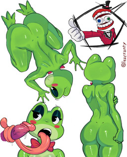 all_fours ass_up bodily_fluids bow_tie butt butt_focus fellatio female genitals green_body long_tongue looking_at_another looking_at_viewer lying_on_ground on_ground oral penile penis saliva sex simple_background tongue tongue_out tonguejob vein veiny_penis leafsanty glitch_productions the_amazing_digital_circus caine_(tadc) ribbit_(tadc) amphibian frog humanoid hi_res