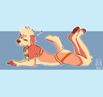 anthro clothing collar food harness jockstrap male pose smile solo soup underwear nugitos soup_(nugitos) bird_dog canid canine canis domestic_dog golden_retriever hunting_dog mammal retriever absurd_res hi_res pinup