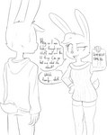 anthro bodily_fluids clothing comic_book dialogue duo female head_tuft male simple_background sweat sweater text topwear tuft white_background agidyne rose_(agidyne) stephen_(agidyne) lagomorph mammal 2022 english_text hi_res monochrome