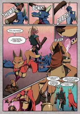 animal_genitalia animal_vulva anthro areola armor attack bag battle blood bodily_fluids bottomwear breasts butt canine_genitalia canine_vulva chaps clothed clothing container cum cum_collecting cum_from_mouth cum_from_vagina cum_in_mouth cum_in_vagina cum_inside dialogue exposed_breasts female fur genital_fluids genitals group hair holding_object holding_weapon horn jar knockout leaking_cum leaking_vagina male melee_weapon muscular muscular_male open_mouth penis simple_background smile speech_bubble spitting spitting_cum spitting_out spread_vulva spreading tail teeth text tongue tongue_out topwear unconscious unconvincing_armor vaginal_fluids violence vulva weapon thorns_roost canid canine equid equine fox horse kobold mammal reptile scalie absurd_res comic english_text hi_res