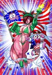 american_flag american_flag_hat american_flag_jacket american_flag_legwear ankle_warmers anthro barefoot big_breasts big_butt big_tail bikini blue_eyes book bottomwear bow_tie breasts bright_colors brown_hair butt claws cleavage clothed clothing crown curvy_figure duo feet female finger_claws gradient_background green_bikini green_clothing green_swimwear hair hair_over_eye headgear holding_book holding_object holding_torch holidays huge_breasts huge_hips huge_tail hyper hyper_hips hyper_tail jumping larger_female lips looking_at_viewer male male/female male/male micro_bikini motion_lines multicolored_body muscular muscular_female necktie nipple_outline one_eye_obstructed pants pattern_bottomwear pattern_clothing pattern_pants pink_body pink_skin pouting pouting_lips props purple_body red_bottomwear red_bow_tie red_clothing red_necktie red_pants simple_background size_difference skimpy skimpy_bikini skimpy_swimwear smaller_male smile smiling_at_viewer star star_pattern star_polygon star_print string_bikini striped_bottomwear striped_clothing striped_pants stripes swimwear tail thick_bottom_lip thick_lips thick_tail thick_thighs tiara tight_bikini tight_clothing tight_swimwear toe_claws torch two-piece_swimsuit two_tone_body under_boob united_states_of_america voluptuous white_bottomwear white_clothing white_pants wide_hips goudadunn 4th_of_july pan_lynn_(goudadunn) statue_of_liberty tenny_nasika_(goudadunn) amphibian frog mammal pangolin purple_frog absurd_res hi_res shaded