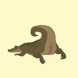 anthro anus belly genitals green_body lying male on_front paws penis raised_tail sharp_teeth short_arms smile solo tail tailbutt teeth thick_tail yellow_sclera ikaro wallace crocodile crocodilian reptile scalie 1:1 absurd_res hi_res