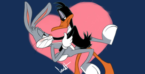 anthro duo love male male/male simple_background unknown_artist looney_tunes the_looney_tunes_show warner_brothers bugs_bunny daffy_duck anatid anseriform avian bird duck lagomorph leporid mammal rabbit alpha_channel source_request
