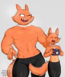 5_fingers anthro big_muscles black_bottomwear black_clothing bottomwear bulge camera clothed clothing duo fingers fur gem grey_background holding_camera holding_object jewelry legwear male muscular muscular_anthro muscular_male navel necklace open_mouth orange_body orange_fur pants partial_nudity pearl_(gem) pearl_necklace pecs simple_background tail tight_clothing tights topless ninjakrockie5652 cartoon_network steven_universe foxman canid canine fox mammal 2015 artist_name