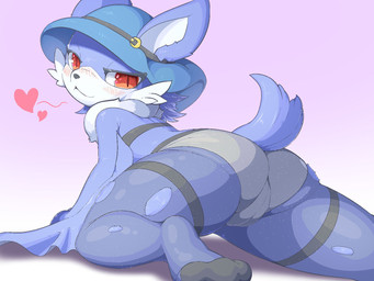 all_fours anthro blue_body blue_fur blue_hair blush blush_lines bottomwear butt camel_toe chest_tuft clothing female fur genitals hair hat headgear headwear heart_symbol legwear looking_at_viewer looking_back plump_labia red_eyes short_tail shorts smile solo tail tuft vulva white_body white_fur pata bat mammal 2016 4:3 aliasing binary_drawing digital_drawing_(artwork) digital_media_(artwork) hi_res
