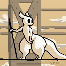 ambiguous_gender anthro big_butt butt cloud femboy melee_weapon polearm solo spear thick_thighs weapon wide_hips sephaloid rain_world videocult survivor_(rain_world) hybrid slugcat 1:1 2019 aliasing digital_media_(artwork)