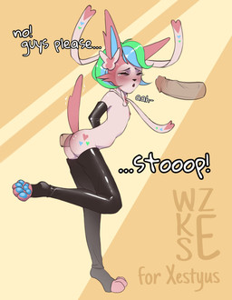 anal anal_penetration anthro anthro_penetrated areola big_ears big_eyes big_penis blue_pawpads blush bodily_fluids butt clothing crying erection feet forced fur genitals group group_sex hair hands_behind_back heart_symbol huge_penis human_on_anthro human_penetrating human_penetrating_anthro human_raping_anthro humanoid_genitalia humanoid_penis interspecies larger_male latex latex_clothing legwear male male/male male_penetrating moan nipples nude open_mouth pawpads penetration penis pink_areola pink_body pink_fur pink_nipples pink_tail rape sex shy simple_background size_difference tail tears text threesome toes trio yellow_background wzkese nintendo pokemon fan_character eeveelution generation_6_pokemon human mammal pokemon_(species) sylveon 2024 absurd_res digital_media_(artwork) english_text hi_res