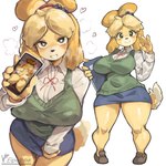 anthro anus big_breasts big_butt biped blush bottomwear breasts butt cellphone clothed clothing electronics eyelashes female heart_eyes heart_symbol holding_cellphone holding_object holding_phone looking_at_viewer miniskirt nude phone pupils skirt smile thick_thighs yellow_body iepelppa animal_crossing nintendo isabelle_(animal_crossing) canid canine canis domestic_dog mammal shih_tzu toy_dog 2025 absurd_res censored hi_res