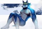 abs anthro claws fur looking_at_viewer male multicolored_body multicolored_fur muscular muscular_anthro muscular_male nude pecs solo toe_claws two_tone_body two_tone_fur dkqksms1004 canid canine canis domestic_dog husky mammal nordic_sled_dog spitz 2018 absurd_res hi_res