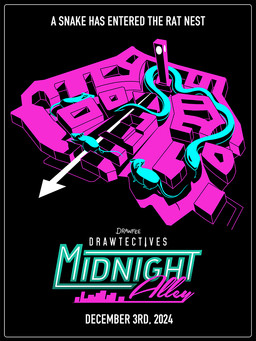 ambiguous_gender detailed_background directional_arrow feral forked_tongue group maze running tail text title tongue julia_lepetit drawfee_(copyright) drawtectives mammal murid murine rat reptile rodent scalie snake 2024 3:4 copyright_name digital_media_(artwork) english_text official_art promotional_material restricted_palette