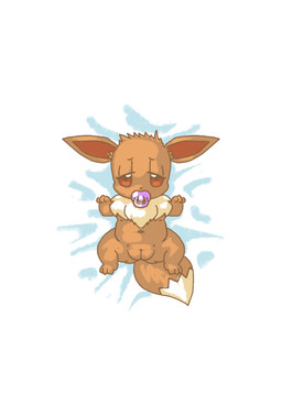 anthro bedroom_eyes female genitals lying narrowed_eyes navel neonate object_in_mouth on_back pacifier pacifier_in_mouth plump_labia seductive simple_background solo vulva white_background young young_female sneakydickey nintendo pokemon eevee generation_1_pokemon pokemon_(species) 2026 digital_media_(artwork) hi_res